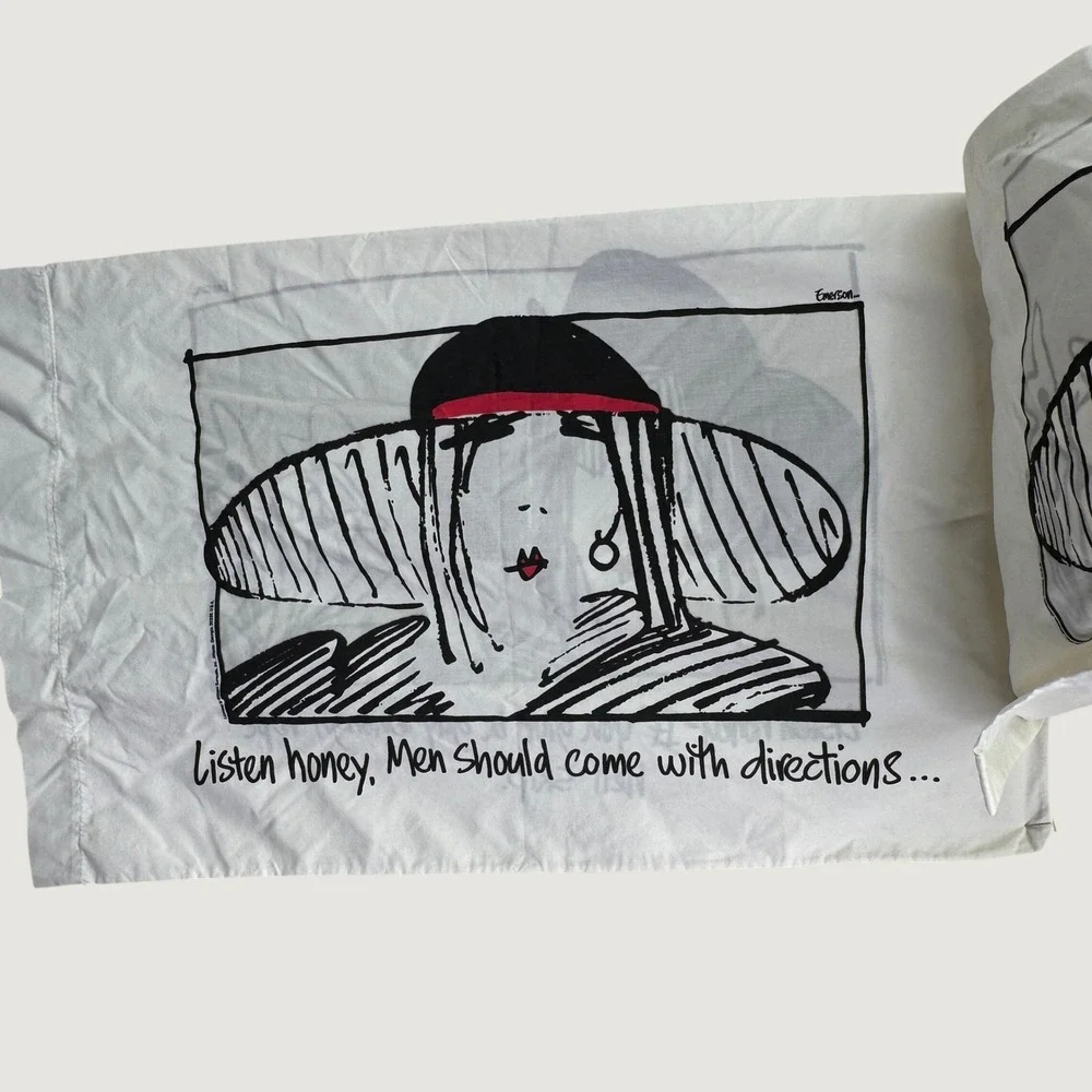 Utica Emerson Pillowcase Standard Set of 2 White Funny Pop Art Cartoon 90s Retro